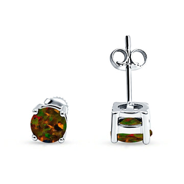 Solitaire Push Back Stud Earring Created Black Opal 925 Sterling Silver Wholesale